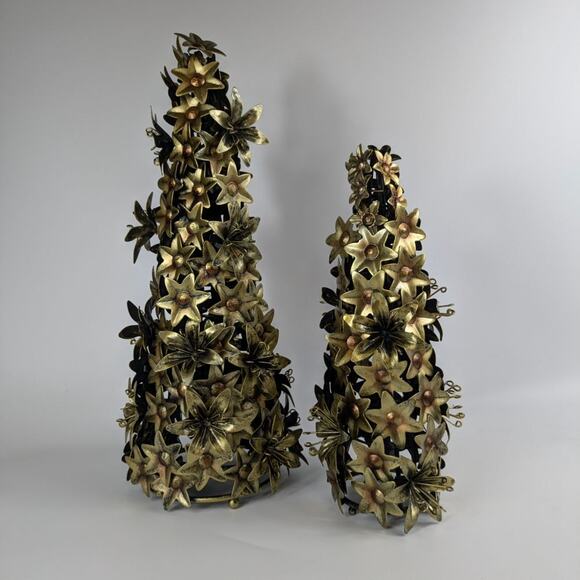 Extra Large Christmas Tree Holiday Centerpiece Decor Set 2 Gold Flowers Bronze - Picture 2 of 13